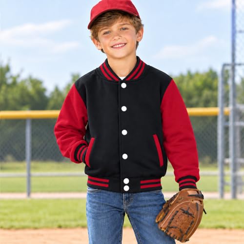 Image of Kids Baseball Jackets Boys Girls Fit Varsity Jacket Casual Lightweight Plain Button Cardigan School Coat