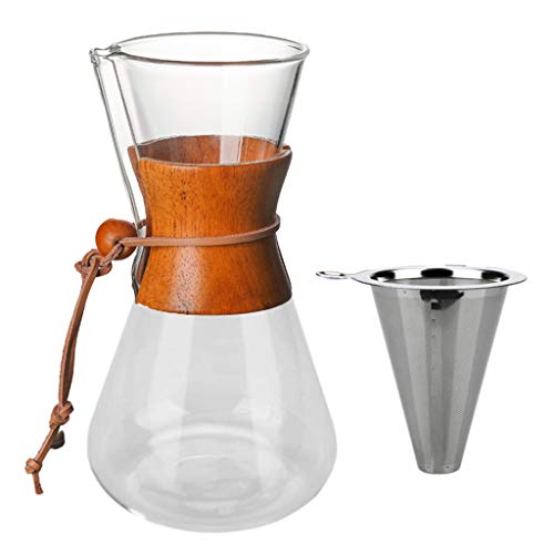 Pitycbo Cafetera de Goteo Reutilizable de Vidrio con de Madera, Modelo 21 Maker, con Filtro, Individual
