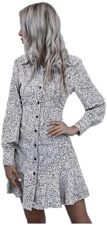 SUMM COLLECTIONSCasual Summer Dress For Women, 2023 Button Spring Dresses, Full Sleeves Floral Printed Clothes For Women, Chiffon Women Dress, White- Small