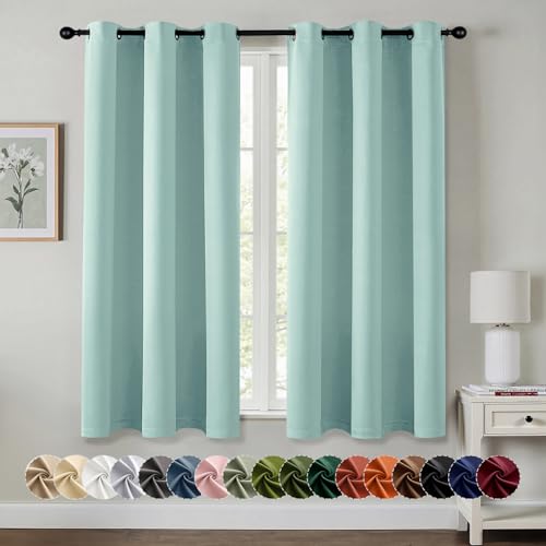 Image of MIULEE Blackout Curtains for Bedroom Living Room 2 Panels, Thermal Insulated Room Darkening Drapes Grommet Noise Reducing Light Blocking Window Treatments 45 Inches Long 40x45 Inch Aqua