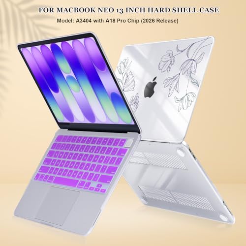 LCMOCICO Compatible with MacBook Neo 13 inch Case 2026 Release Model A3404 Cover, Ultra-Thin Pattern Plastic Hard Shell Case Keyboard Cover Screen Protector Dust Plug, Purple Line Flower by LCMOCICO - Used condition - Image 6