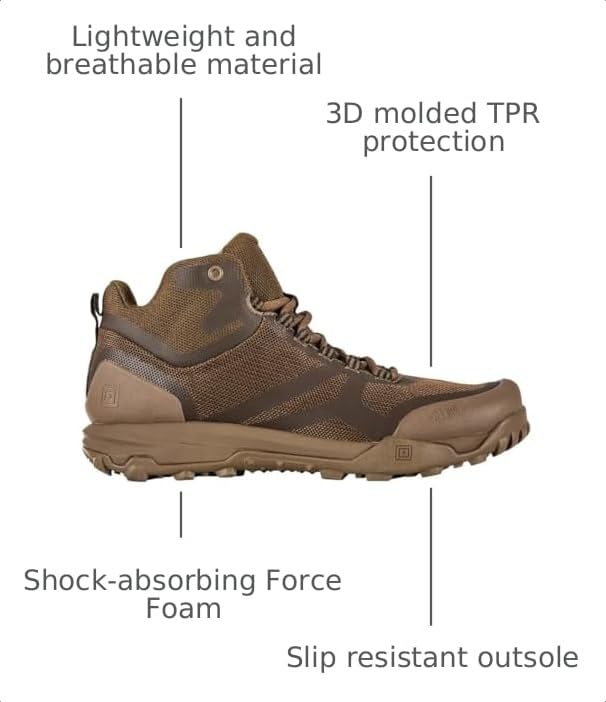 Image of 5.11 Tactical Work Shoes for Men, All-Terrain Mid-Boots for Patrol, Hiking, Outdoors, Regular or Wide Width, Style 12430