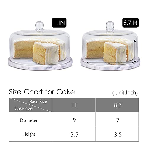 Flexzion Marble Cheese Holder Cake Stand With Lid Glass Cover, Cheese Dome, Cake Saver Serving Platter, Stone Cake Stand Cutting Board Slab For Kitchen, Dining Room Bakery Pastries Display, 8.7 Inches #TOP4