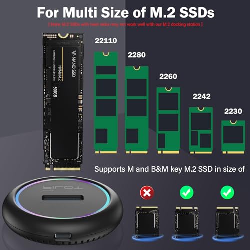 Image of M.2 NVMe & SATA to USB C Docking Station, M.2 SSD to USB A C Reader Adapter for Both M Key & B+M Key NVMe PCIE and SATA NGFF SSD Dock, Size for 22110 2280 2260 2242 2230 RGB Light Enclosure