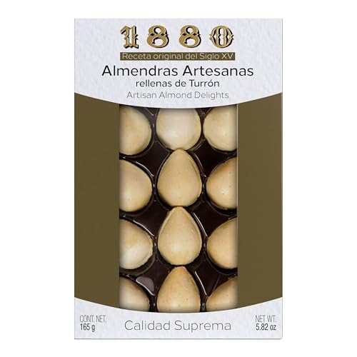 1880 - Almendras Artesanas Rellenas de Turrón de Crema a la Piedra Cubierta com Una Fina Capa de Oblea, Textura Crujiente, Bocados de Calidad Suprema, 165 g, 15 Unidades