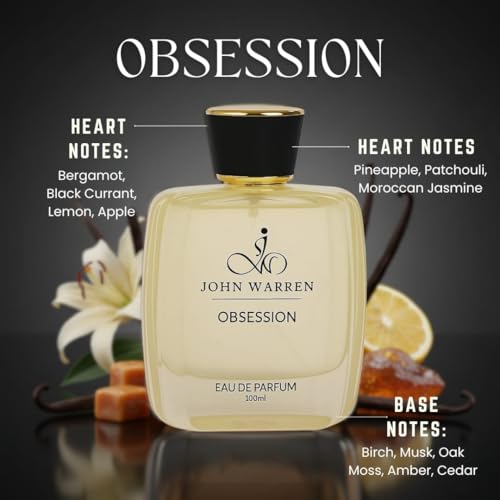 Image of JOHN WARREN OBSESSION Luxury Perfume For Men, Long-Lasting Eau De Parfum with Bergamot, Pineapple,Moroccan Jasmine and Musk, Fresh & Strong Everyday Fragrance-100 ml