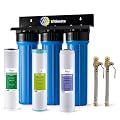 iSpring WGB32B-KDS+AHPF12MNPT16X2 Whole House Water Filtration System, Reduces Lead, Scale, Chlorine, Chloramine, 3-Stage Whole House Water Filter w/ 3/4'' Push-Fit Stainless Steel Hose Connectors