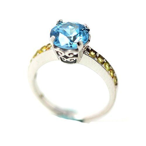 Bague zircon bleu saphir jaune argent 925 taille 53 A-Bijoux