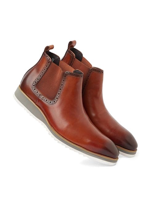 Leros Handpainted Chelsea Boots for Men | Premium Leather Pull On Ankle Boot Sophisticated Brown Footwear Formal and Casual Business Attire | Size 11-image-5