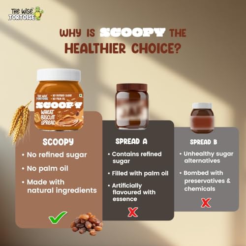 Image of The Wise Tortoise Scoopy Caramelized Biscuit Spread | 100% Sweetened With Dates & Jaggery | Zero Palm Oil | No Refined Sugar | No Artificial Flavours | Clean & Healthy (250 G)
