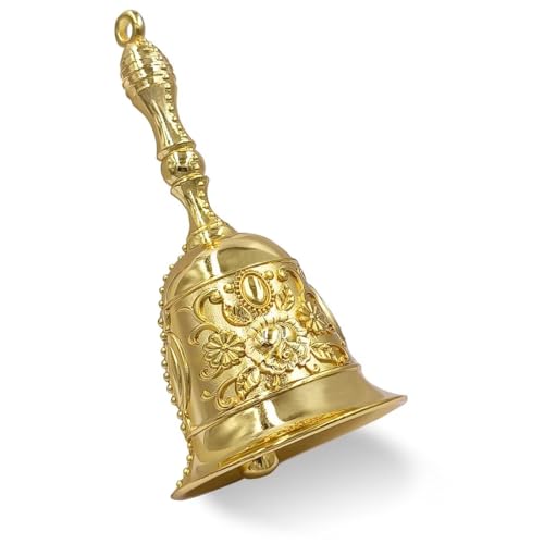 Hourwof Hand Call Bells,Brass Dinner Bell Service Bell Wedding Bells Pet Training Bell Jingle Bell Christmas Bells,Gold