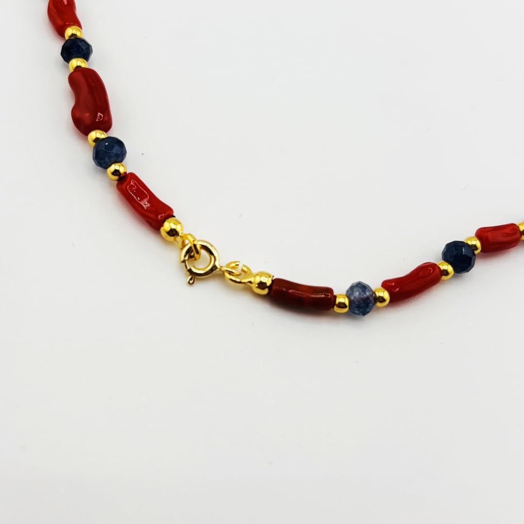 Collana cannettine corallo rosso naturale pallini di giada blu e argento 925 dorato gioiello artigianale unico unisex uomo donna made in italy lunghezza 50 cm