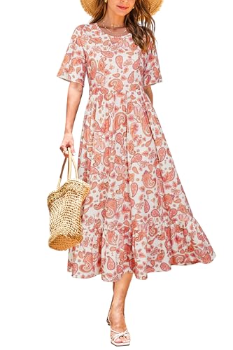 Image of STYLEWORD Womens Summer Casual Short Sleeve Flowy Midi Beach Dress