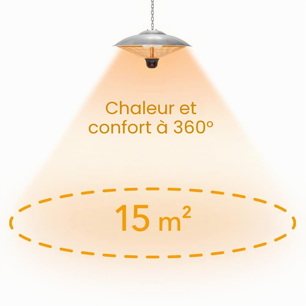 TROTEC Chauffage infrarouge suspendu design inox IR 2000 SC 3 vitesses