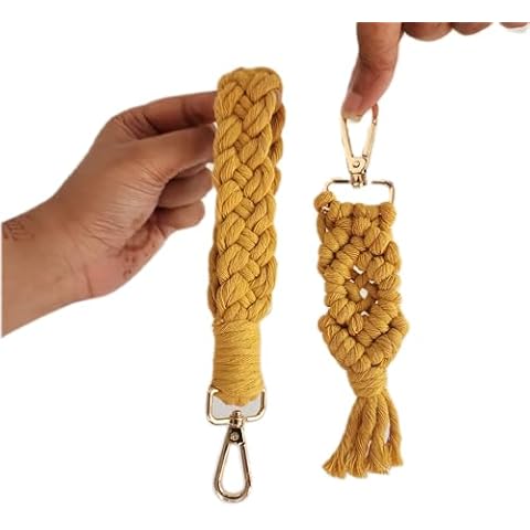 Handmade By Uruba Macrame Keychain Wristlet Set Wrist lanyard for keys Wristlet keychain wallet Key chain wristlet bracelet keychain key holder (Sunshine Yellow) Cover