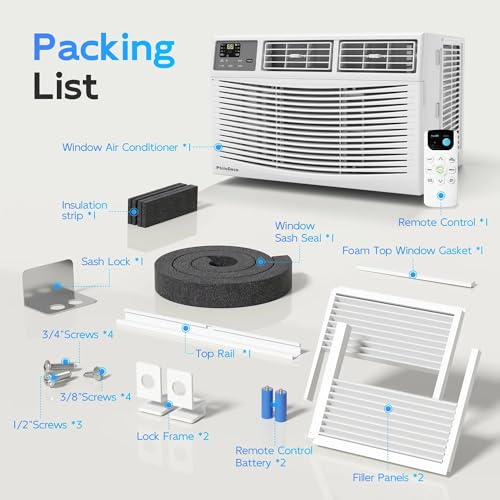 Image of PhiloDeco 8000 BTU Window Air Conditioner 350 Sq. ft. Intelligent, LED Display Screen, with Remote Control,Ac Can Be Used as a Dehumidifier /Fan, Operates Quietly, Energy-Saving. Timer /Sleep and ECO
