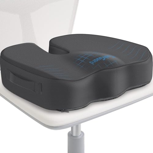 TushGuard Seat Cushion for Office Chair Memory Foam Non-Slip Cushion Back, Coccyx, Sciatica, Tailbone Pain Relief Butt Pillow for Office Chair, Car, Wheelchair, Grey, XX-Large