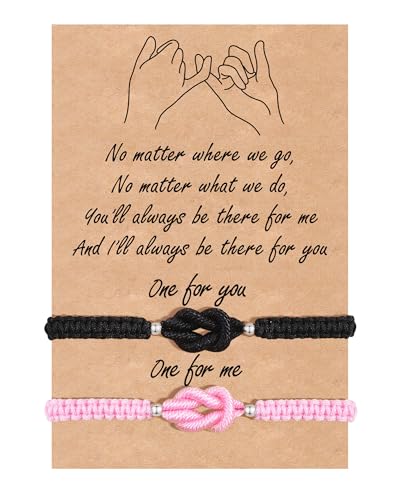 BOCHOI Dad Daughter Bracelets Father Daughter Gift for Dad from Daughter Pinky Promise Matching Relationship Knot Bracelets Fathers Day Birthday Valentines Day Black+Pink