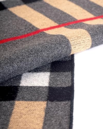 Men's Winter Warm Scarf with Tassels Soft Classic Mens Cashmere Feel Plaid Long Scarves - Image 5