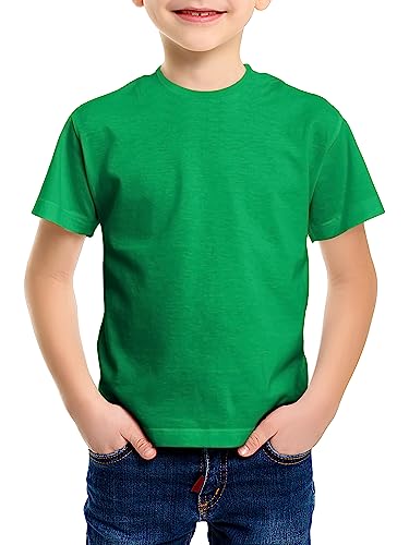 Love My Fashions Kids Value Weight Crew Neck Plain T-Shirt Short Sleeve Casual Tees for Boys Cotton Tops for Children Kelly Green