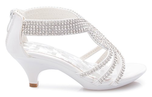Image of Olivia K Girls' Kids Open Toe Strappy Rhinestone Dress Sandal Low Heel Shoes - Wedding, Dress, Dance, Flower Girl