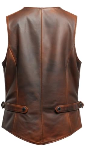 Image of Mens Leather Vintage Vests, Club Leather Vest for Mens, Cowboy Leather Vests Western style