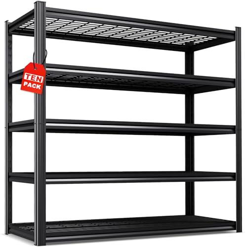 Image of Set of 10 Garage Shelving-3500 lbs 5 Tier Storage Shelves,Adjustable Heavy Duty Metal Shelving Unit and Storage Large Wire Rack,Utility Steel Shelf for Warehouse Industrial Pantry Basement 72 inchx59 inchx20 inch