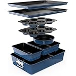 NutriChef 8-Piece Nonstick Stackable Bakeware Set - PFOA, PFOS, PTFE Free Baking Tray Set w/Non-Stick Coating, 450°F Oven Safe, Round Cake, Loaf, Muffin, Wide/Square Pans, Cookie Sheet (Blue)