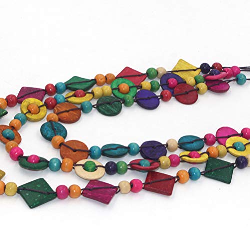 Bohemian Shell Necklace Wood Bead Statement Collar Necklace Chunky Layered Necklace Handmade Beaded Long Necklace for Women 5