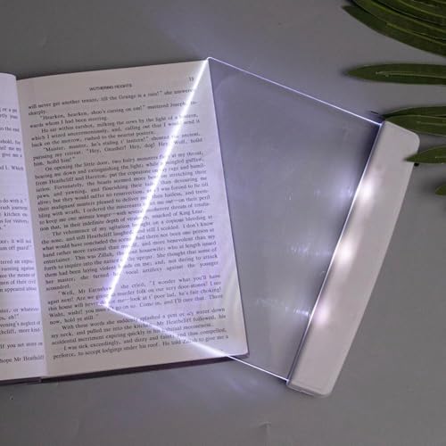 Book Light Panel, Rechargeable Clear LED Flat Reading Light, Battery Powered Bookmark Light, Light Panel for Book Portable Study Tools Night Vision Reading (White)