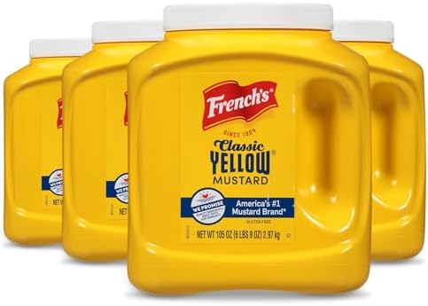 French's Classic Yellow Mustard, 105 oz (Pack of 4) - Four 105 Ounce Bulk Containers of Tangy and Creamy Yellow Mustard Perfect for Professional Use or for Refillable Containers at Home