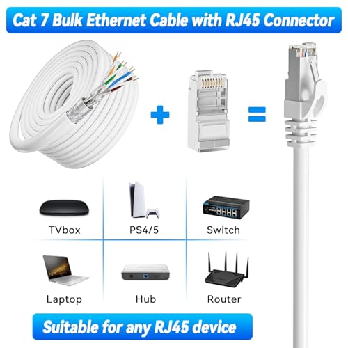 Image of Cat 7 Ethernet Cable 328ft /100m (20 RJ45), Outdoor&Indoor, SFTP Cat 7 Triple Shielded Foil Twisted Pair, High Speed 10Gbps 600MHz, LLDPE, Waterproof, Direct Burial, UV Resistant, LAN Cable, Cat7 100m