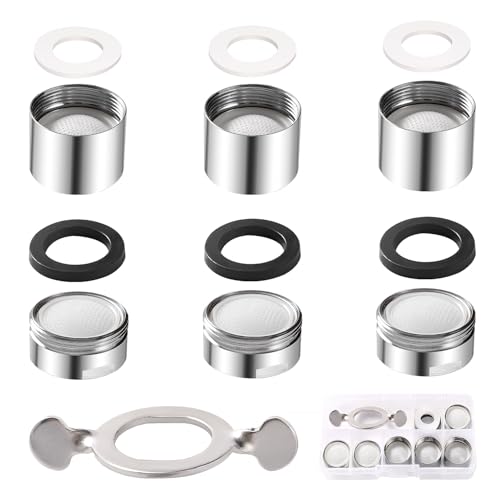 YIXISI 6 PCS M22 Female Thread + M24 Male Thread Faucet Tap Aerator, with Faucet Aerator Wrench and 6 Rubber Gaskets