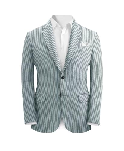 Men's 2 Pieces Searsucker Pinstripe Suit Casual Solid Six Button Blazer Slim Fit Single Breasted Jacket Trousers Set2