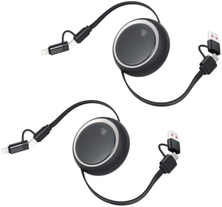 ELUTENG 2 Pack Retractable Multi Fast Charging Cable 100W 4 in 1 USB-C to USB-C Cord Adjustable Lengths Multiple Charger Cables Compatible with iPhone 17/16/15/14 Pro Max, iPad, Samsung S25, Tablets