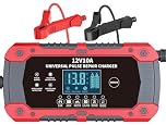10A 12V battery charger - 3-Stage Automatic Deep Cycle Trickle Charger for Car Battery with LCD Display, Battery Maintainer with LCD Display for Car Truck Motorcycle Lawn Mower