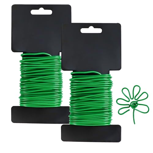 2PCS 2.5mm x 10m Grüner Garten Blumendraht, Flexible Gartendraht Gummiert für Kletterpflanzen, Blumendraht Bindedraht Ummantelt Grün für Gartenarbeit, Gewächshauszubehör, Blumen (2PCS 2.5mm x 10m)