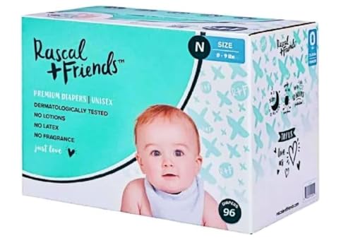 Image of Rascal + Friends New~Born Premium Diapers, 96 Count, 1 Pack (Packaging May Vary)