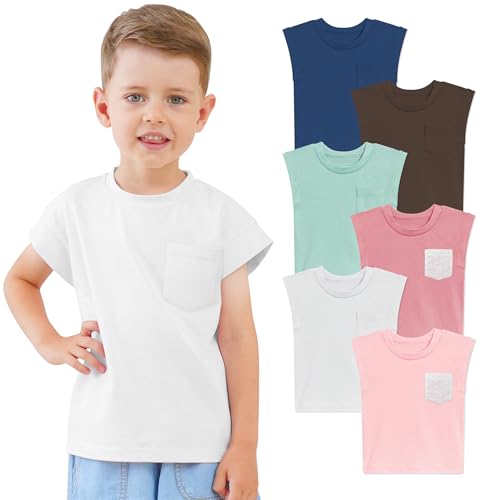 Jimonda Boys Tank Top Sleeveless Girls Pocket T-Shirt Flying Sleeve Toddler for Kids 2-7 Years