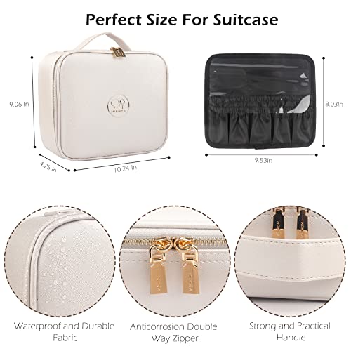 MOMIRA Travel Makeup Bag Cosmetic Bag Makeup Organizer Bag with Lighted Mirror, Adjustable Brightness in 3 Color Scenarios, Waterproof Makeup Train Case, Gift for Women - Khaki