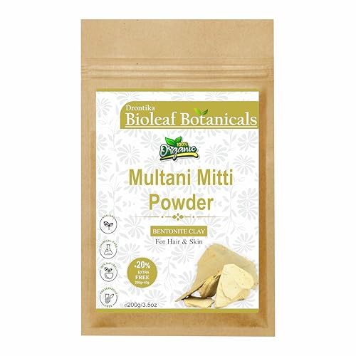 Image of Drontika Bioleaf Organic Multani Mitti Powder - Natural Fuller's Earth for Face & Hair | Deep Cleansing & Dandruff Control - 200g