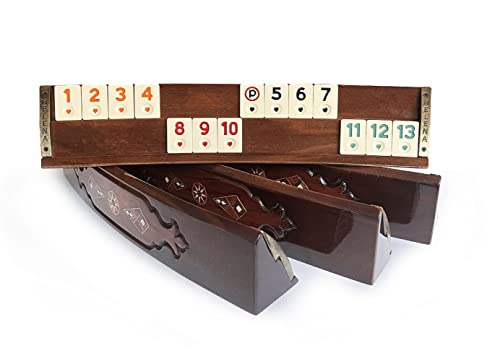 Set artesanal de rummy con madera natural y mosaico miniatura 2