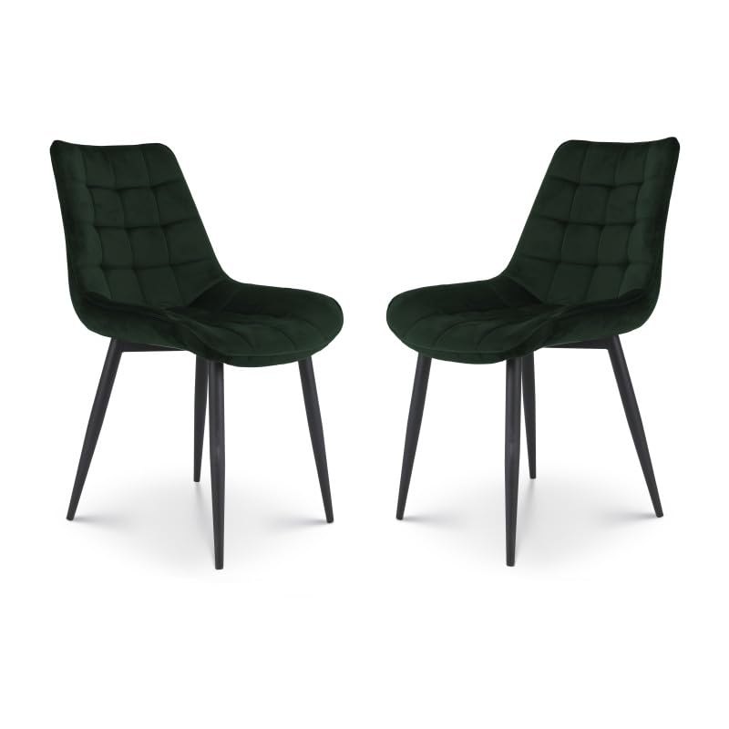 Lot De 2 Chaises Modernes En Tissu Velours Couleur Noire Avec Pieds En Metal Noir