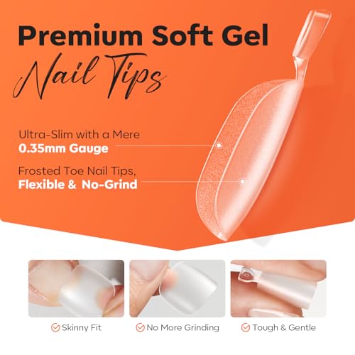Image of Modelones Toe Nail Tips Short Square Soft Gel Tips Squoval Fake Press Ons Toe Nails Matte Full Cover Pre-shape Extension Home DIY Salon 240Pcs 15Sizes