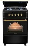 SOLTHERMIC 50 CM ANCHO F5S40G2 COCINA GAS NEGRA RUSTICA CON MANDOS DORADOS / 4 FUEGOS CON ENCENDIDO AUTOMATICO/ALTA GAMA