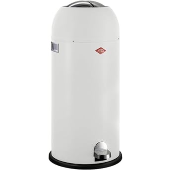 WESCO Kickmaster Maxi Waste Bin in Matt White Powder-Coated Sheet Steel Built-in Damper 40 Litre Volume Large Slot