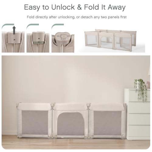 Image of Doradotey 10 Panel Foldable Baby Playpen for Toddlers 1-3, Adjustable Shape Large Indoor Playard, No Tools Assembly, 360 Breathable Mesh, Separate Washable Panels Safety Fence,Grey