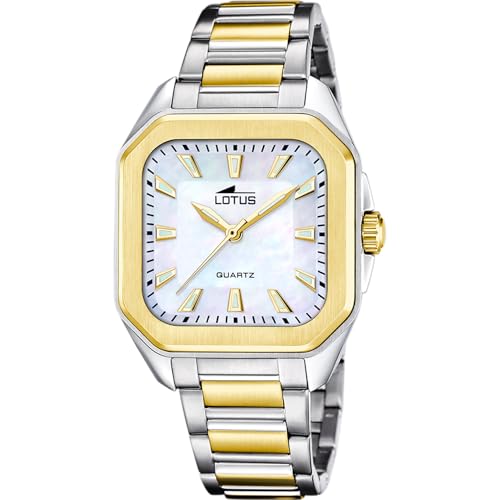 LOTUS Reloj Mujer Analógico de Acero Inoxidable 316l Multi   Movimiento de Cuarzo   Cristal Mineral de Alta Resistencia   Resistente al Agua 5 ATM 18969/2   Square Series