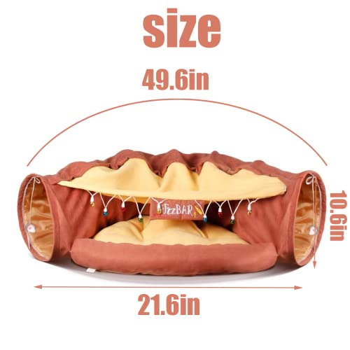 Image of LEFTSTARER 2-in-1 Collapsible Cat Tunnel for Indoor Bed and Hideout - Pet Dog Rabbit Bunny Ferret Tunnel Tubes Toys with Removable Washable Mat, Tower Wheel Stuff