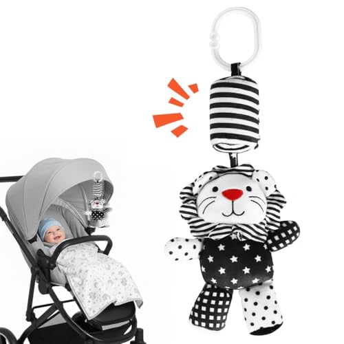 Image of SNOWIE SOFT Baby Toys for 6 to 12 Months Hanging Toy for Stroller Stuffed Plush Little Lion Rattle Toy, Black and White Crib Mobile Cartoon Stuffed Toys New Born Baby Gifts